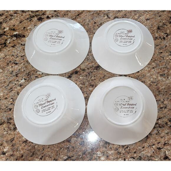 Vintage Hand-painted Lunastone Bowls Matching #1527 Forest Flowers (4 Set) 6.5" - Picture 4 of 12